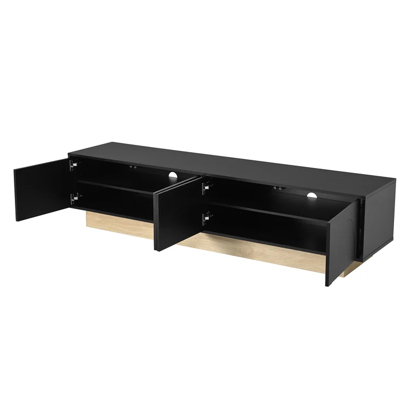 Meuble TV noir 4 portes motif courbé 175x40x41,5cm ADJUSTORGANIZER