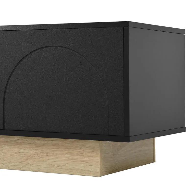 Meuble TV noir 4 portes motif courbé 175x40x41,5cm ADJUSTORGANIZER