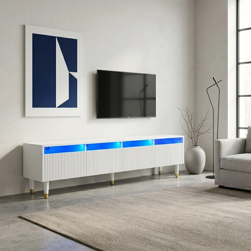 Meuble TV blanc design ondulé 178 cm MDF & acrylique 4 tiroirs ARMOIREEDGE