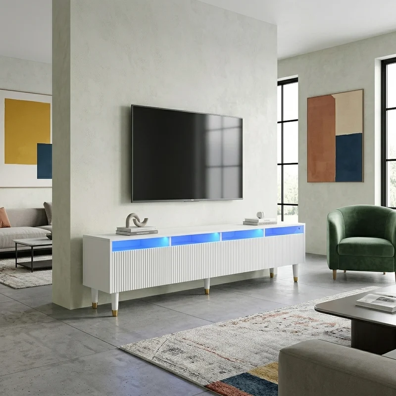 Meuble TV blanc design ondulé 178 cm MDF & acrylique 4 tiroirs ARMOIREEDGE