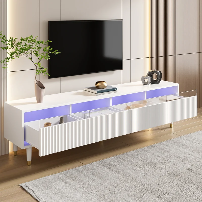 Meuble TV blanc design ondulé 178 cm MDF & acrylique 4 tiroirs ARMOIREEDGE