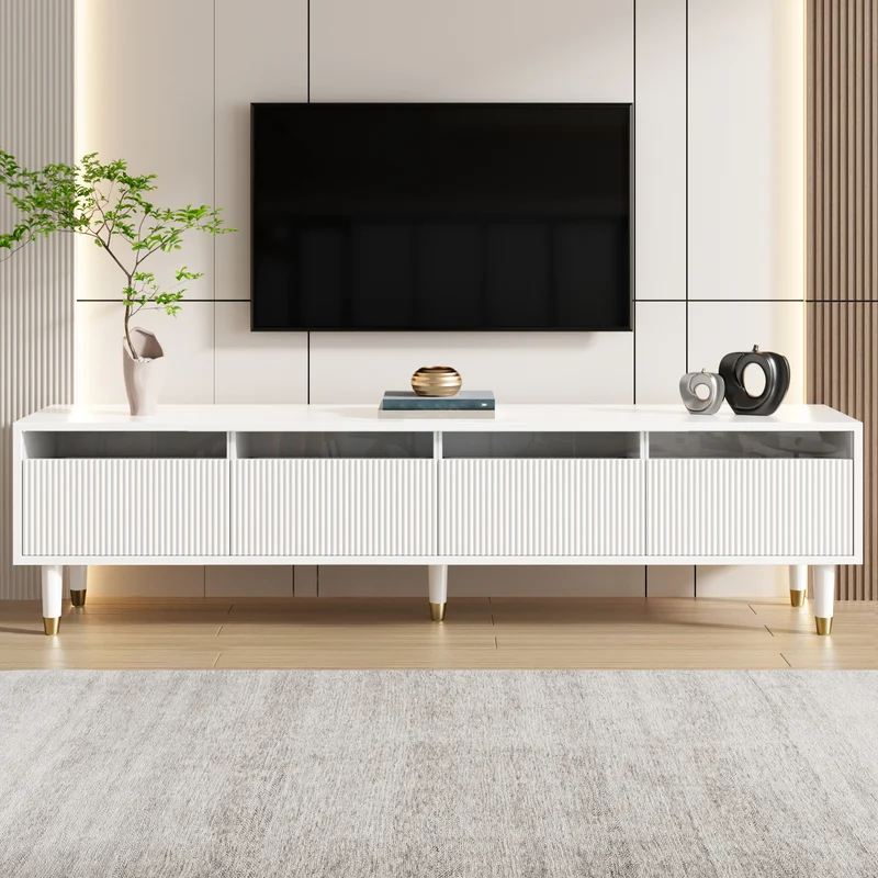 Meuble TV blanc design ondulé 178 cm MDF & acrylique 4 tiroirs ARMOIREEDGE