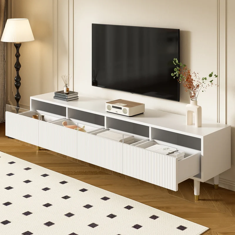 Meuble TV blanc design ondulé 178 cm MDF & acrylique 4 tiroirs ARMOIREEDGE