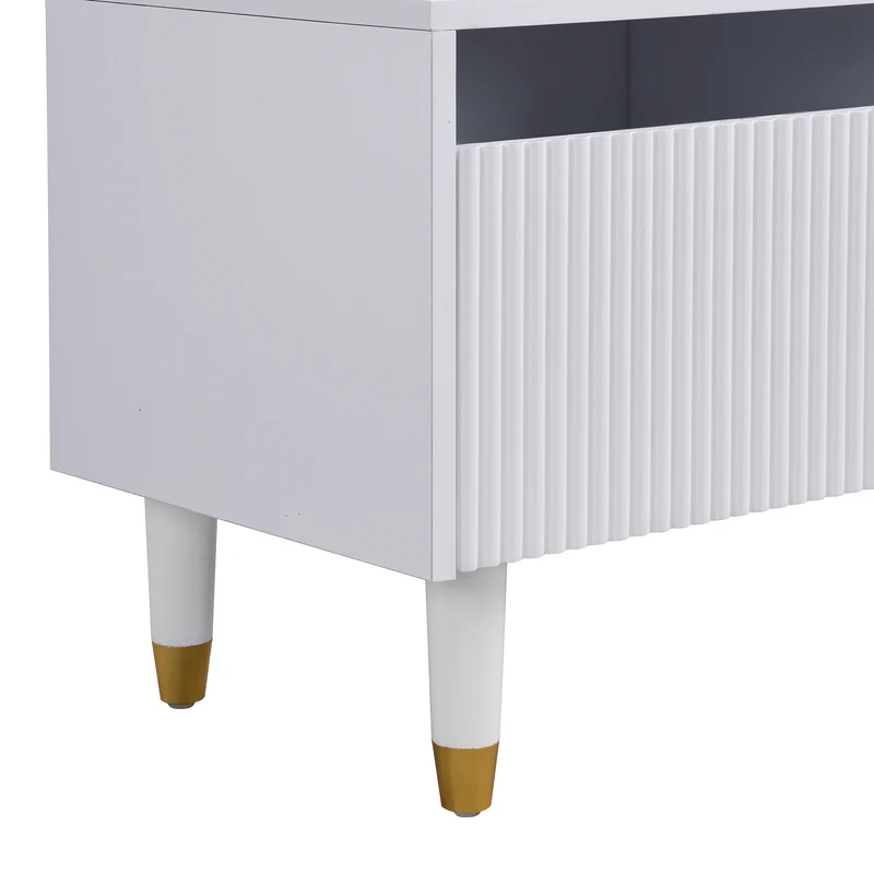Meuble TV blanc design ondulé 178 cm MDF & acrylique 4 tiroirs ARMOIREEDGE