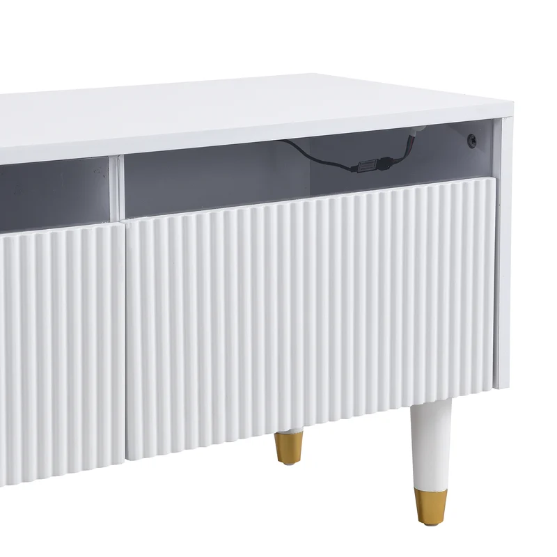 Meuble TV blanc design ondulé 178 cm MDF & acrylique 4 tiroirs ARMOIREEDGE