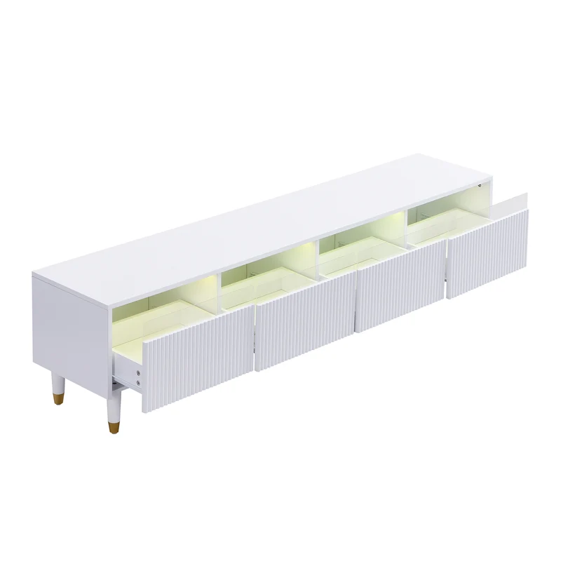 Meuble TV blanc design ondulé 178 cm MDF & acrylique 4 tiroirs ARMOIREEDGE