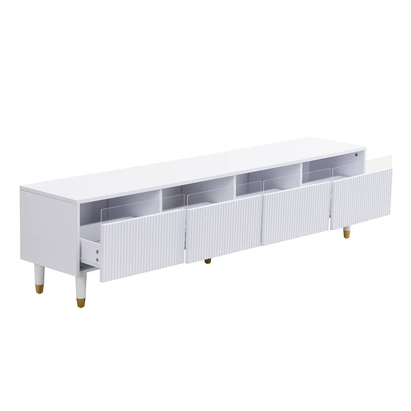 Meuble TV blanc design ondulé 178 cm MDF & acrylique 4 tiroirs ARMOIREEDGE