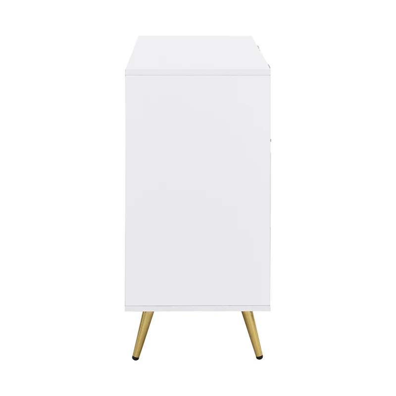 Buffet blanc élegant design ondulé détails dorés 120x38x80,5 cm ADJUSTBED