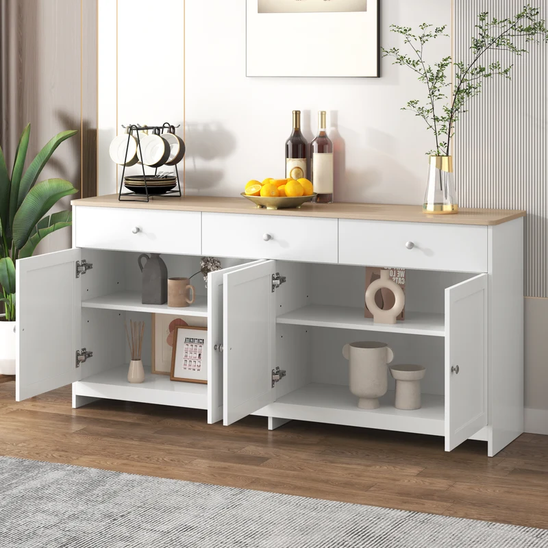 Buffet blanc effet bois 4 portes 3 tiroirs style campagne ADJUSTMARBLEONE