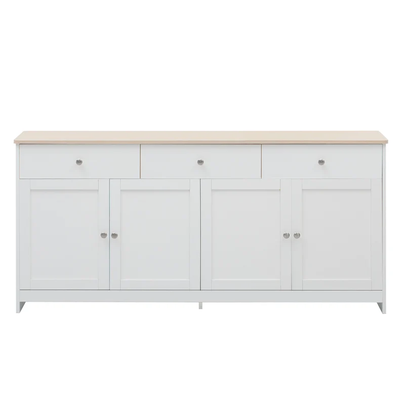 Buffet blanc effet bois 4 portes 3 tiroirs style campagne ADJUSTMARBLEONE
