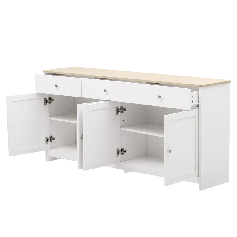 Buffet blanc effet bois 4 portes 3 tiroirs style campagne ADJUSTMARBLEONE