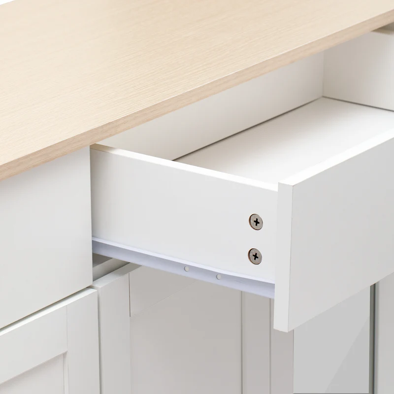 Buffet blanc effet bois clair 4 portes 2 tiroirs 120x37x80cm ADJUSTOAKELITE