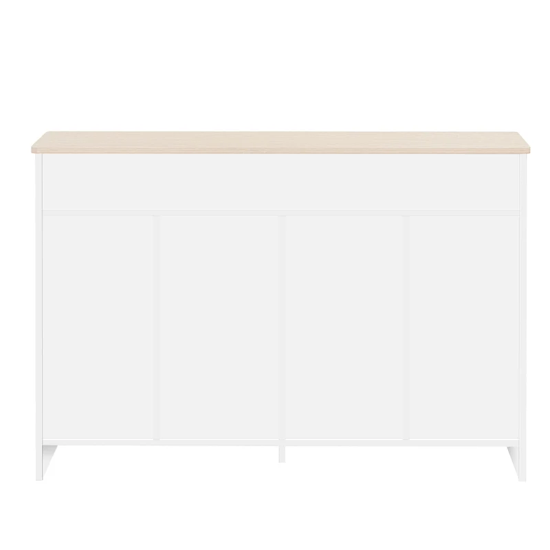 Buffet blanc effet bois clair 4 portes 2 tiroirs 120x37x80cm ADJUSTOAKELITE