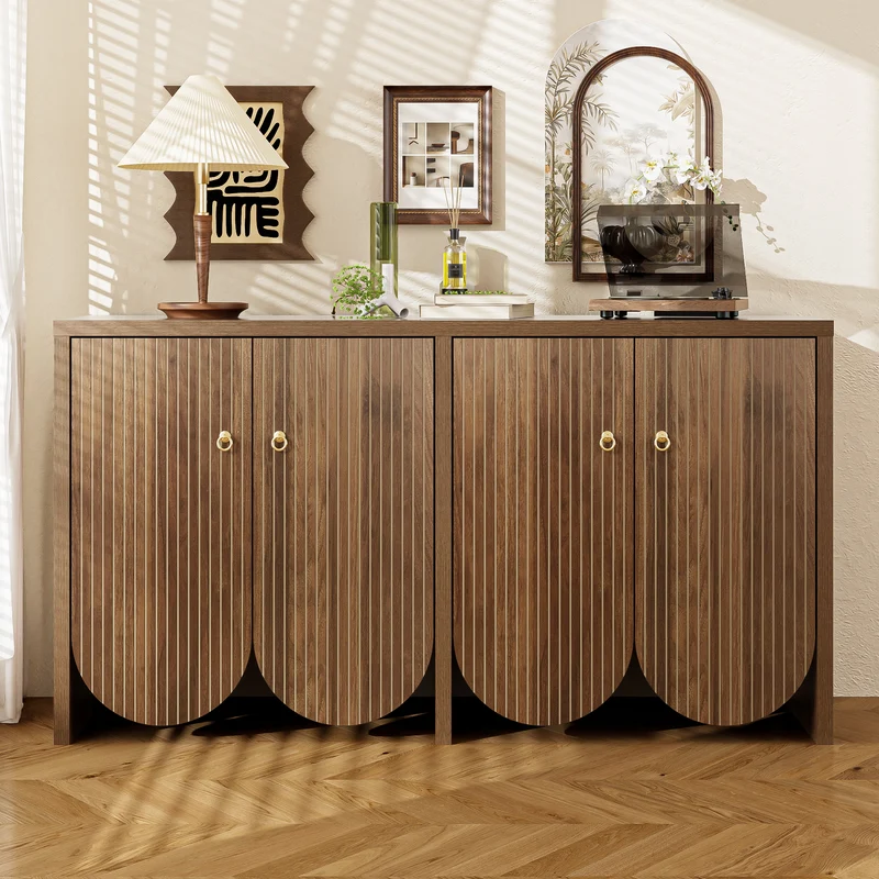 Buffet effet bois noyer 4 portes à rainures CEDARVALE