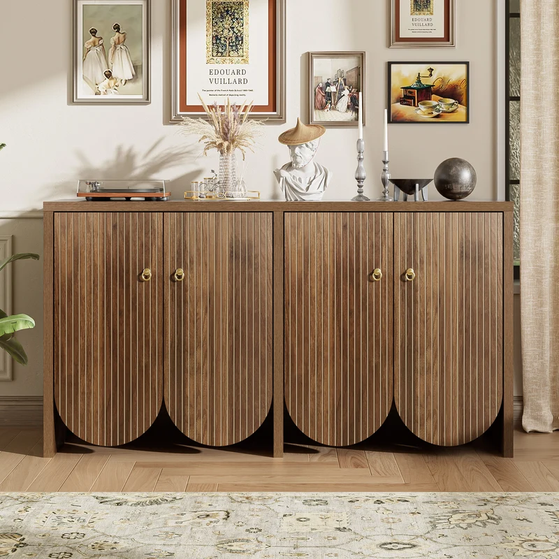 Buffet effet bois noyer 4 portes à rainures CEDARVALE