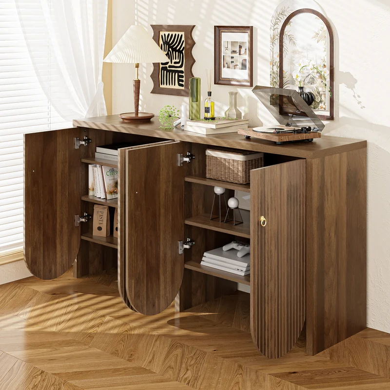 Buffet effet bois noyer 4 portes à rainures CEDARVALE