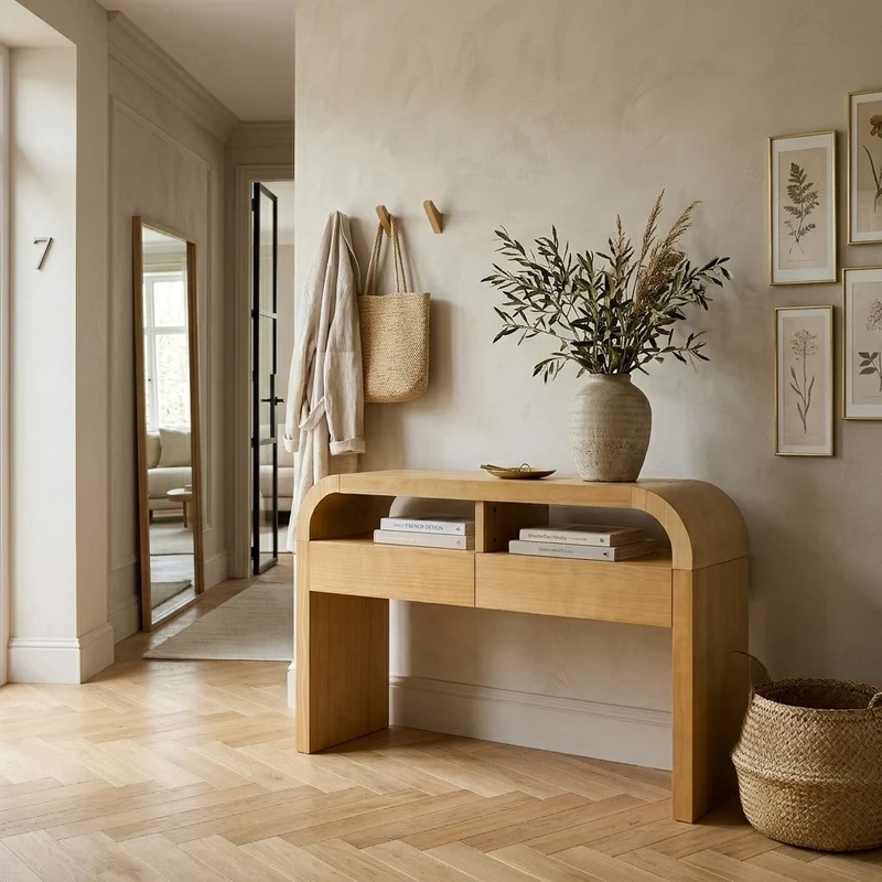 Console effet bois au design courbé et épuré avec 2 tiroirs 120x35,5cm CASCADEINFINIXX