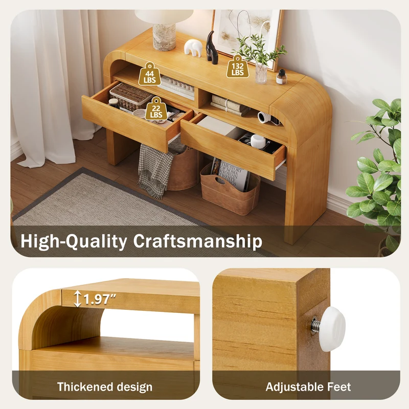 Console effet bois au design courbé et épuré avec 2 tiroirs 120x35,5cm CASCADEINFINIXX