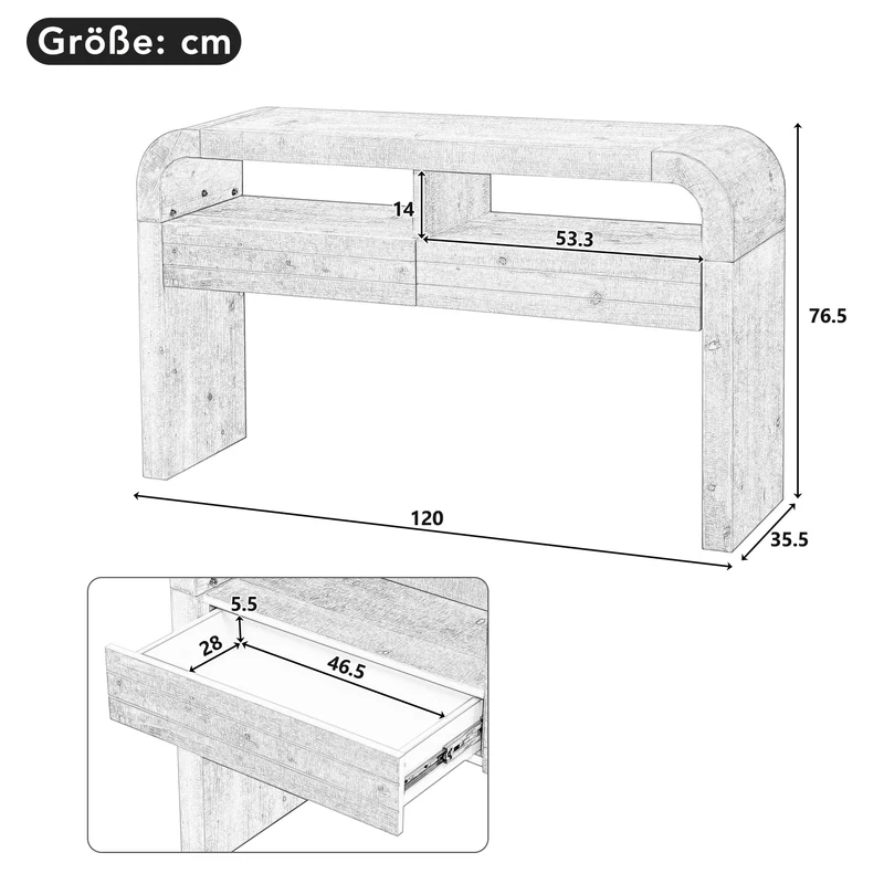 Console effet bois au design courbé et épuré avec 2 tiroirs 120x35,5cm CASCADEINFINIXX