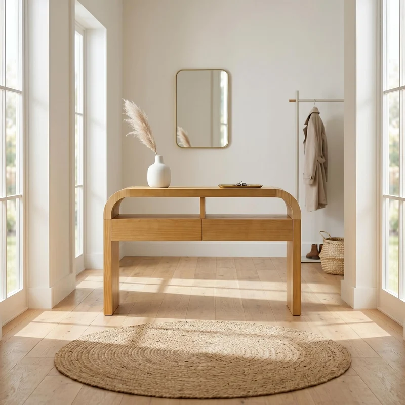 Console effet bois au design courbé et épuré avec 2 tiroirs 120x35,5cm CASCADEINFINIXX
