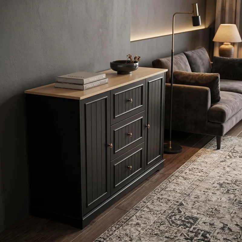 Buffet charme noir 3 tiroirs et 2 portes CASCADEINFIN