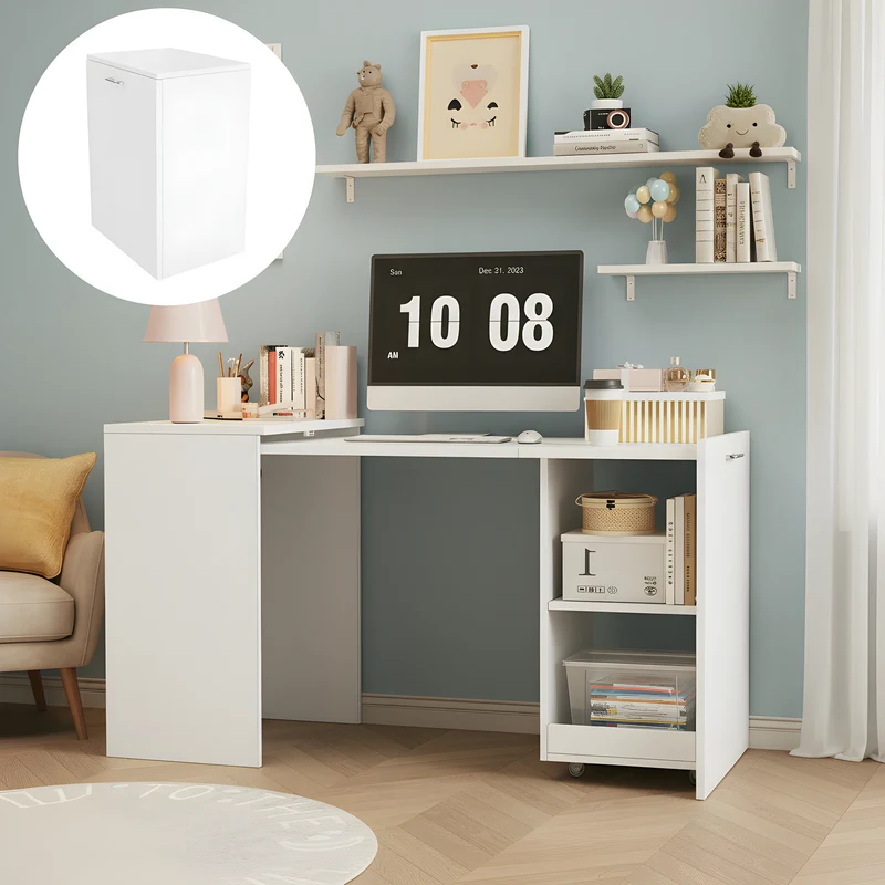 Bureau blanc retractable avec rangement et roulettes MOMENTUMNEXX