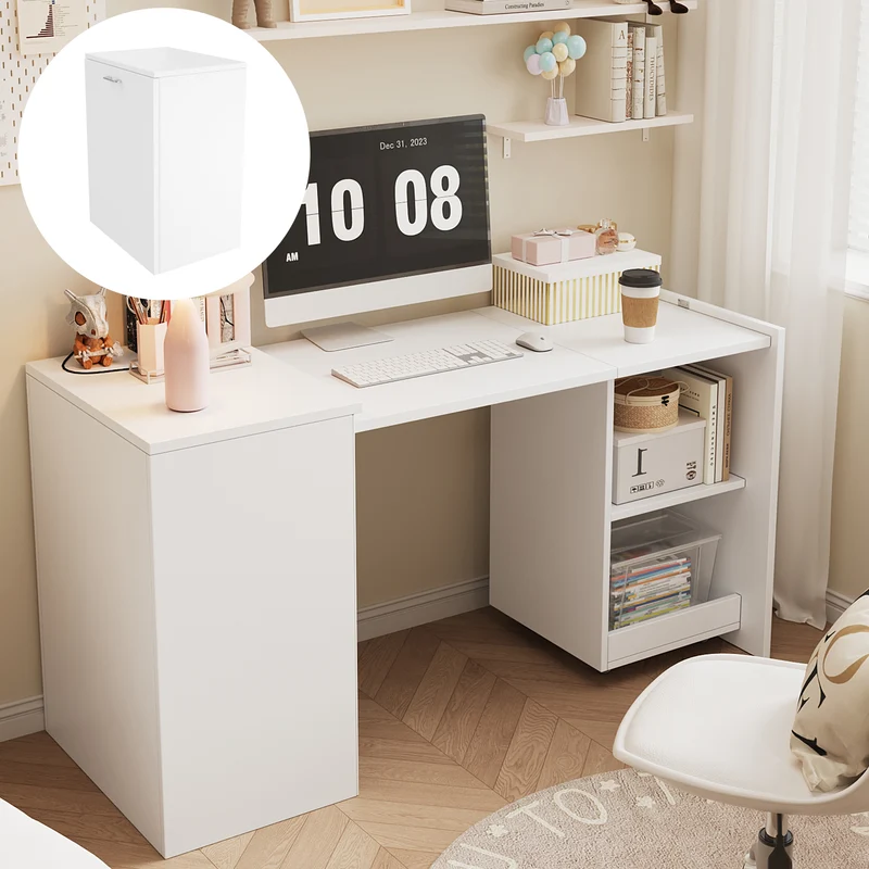 Bureau blanc retractable avec rangement et roulettes MOMENTUMNEXX