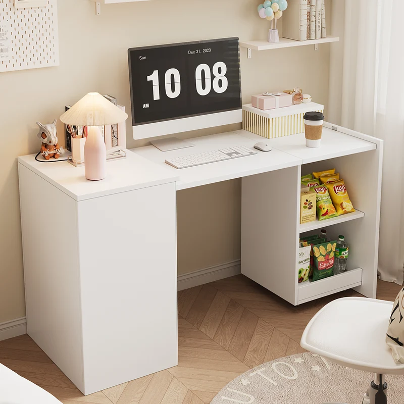 Bureau blanc retractable avec rangement et roulettes MOMENTUMNEXX