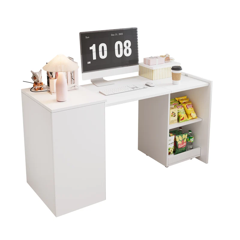 Bureau blanc retractable avec rangement et roulettes MOMENTUMNEXX