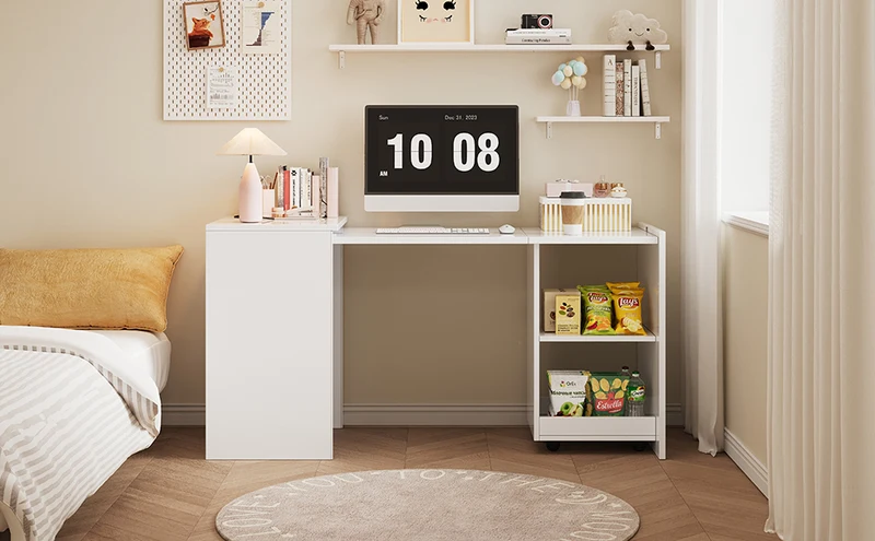Bureau blanc retractable avec rangement et roulettes MOMENTUMNEXX