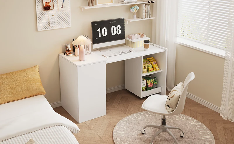 Bureau blanc retractable avec rangement et roulettes MOMENTUMNEXX