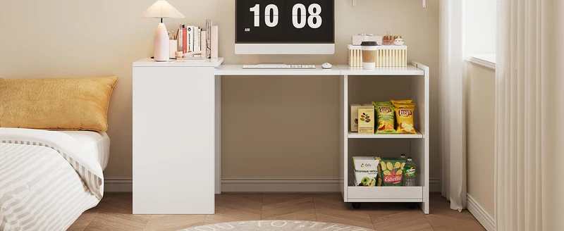 Bureau blanc retractable avec rangement et roulettes MOMENTUMNEXX