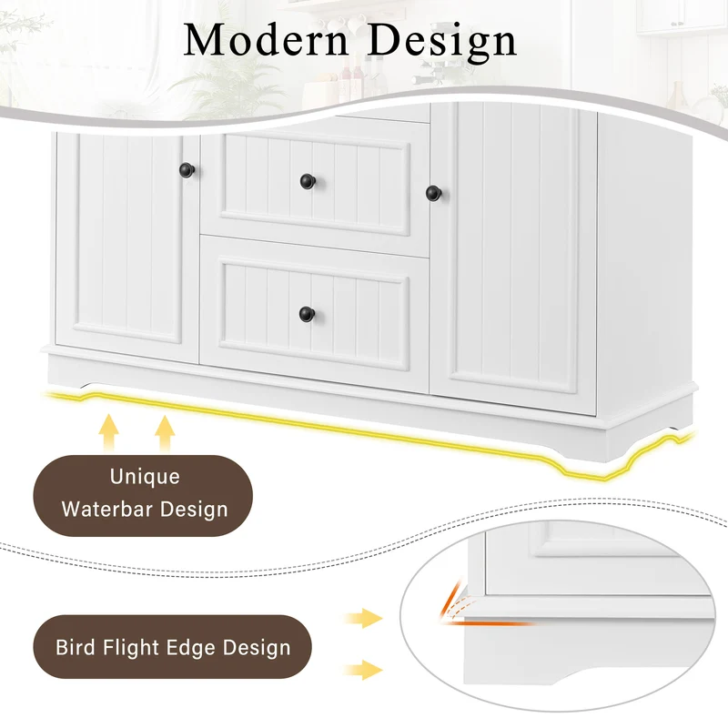 Buffet charme blanc 3 tiroirs et 2 portes 126x40x86 cm CASCADEMERIDIA