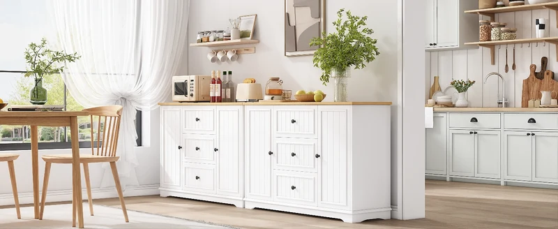 Buffet charme blanc 3 tiroirs et 2 portes 126x40x86 cm CASCADEMERIDIA