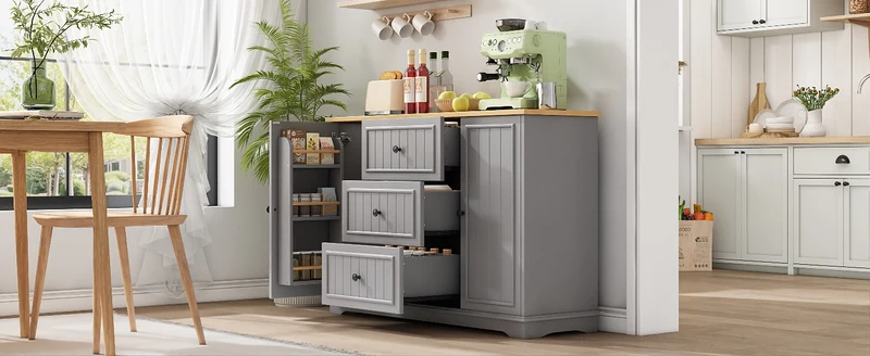 Buffet charme gris 3 tiroirs et 2 portes 126x40x86 cm CASCADEQUAZX