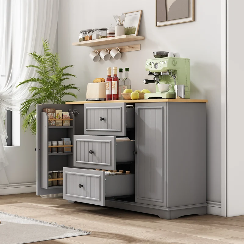 Buffet charme gris 3 tiroirs et 2 portes 126x40x86 cm CASCADEQUAZX