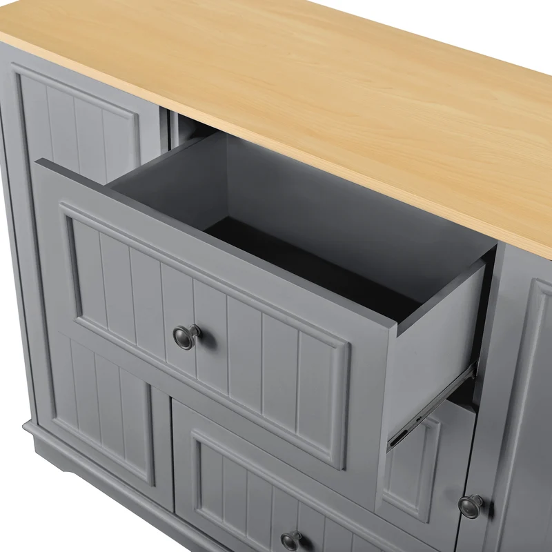 Buffet charme gris 3 tiroirs et 2 portes 126x40x86 cm CASCADEQUAZX