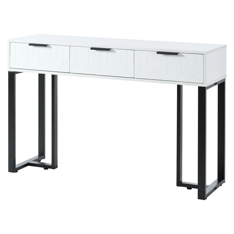 Console design noir et blanc motifs gémétriques et piétement metalique 120x36x80cm MOMENTUMRIF