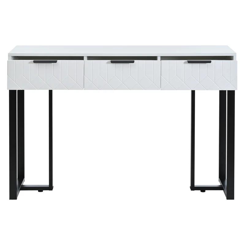 Console design noir et blanc motifs gémétriques et piétement metalique 120x36x80cm MOMENTUMRIF