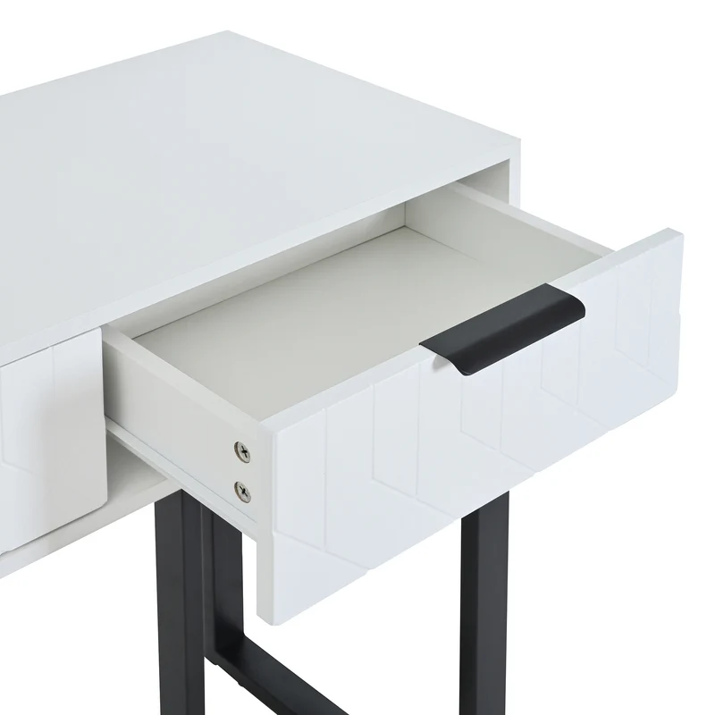 Console design noir et blanc motifs gémétriques et piétement metalique 120x36x80cm MOMENTUMRIF