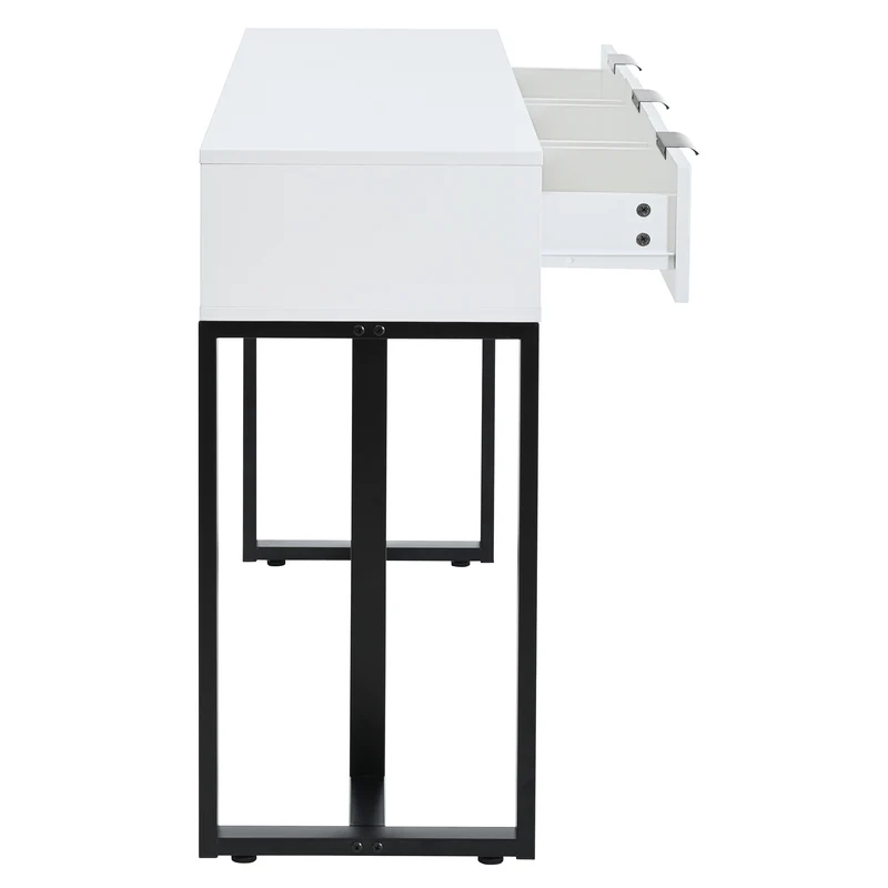 Console design noir et blanc motifs gémétriques et piétement metalique 120x36x80cm MOMENTUMRIF