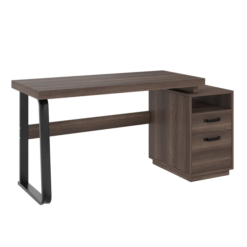 Bureau style industriel effet bois noyer 2 tiroirs 161×54×76.4cm MOMENTUMRIFTA