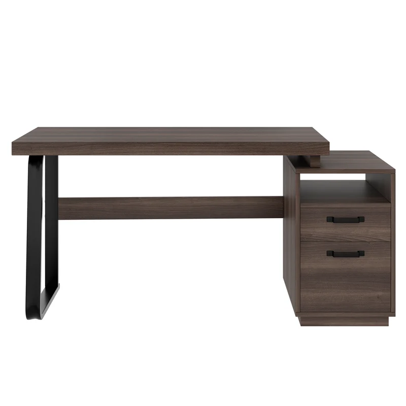 Bureau style industriel effet bois noyer 2 tiroirs 161×54×76.4cm MOMENTUMRIFTA