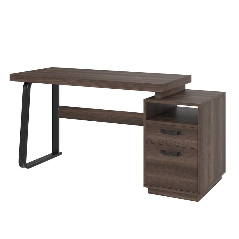 Bureau style industriel effet bois noyer 2 tiroirs 161×54×76.4cm MOMENTUMRIFTA