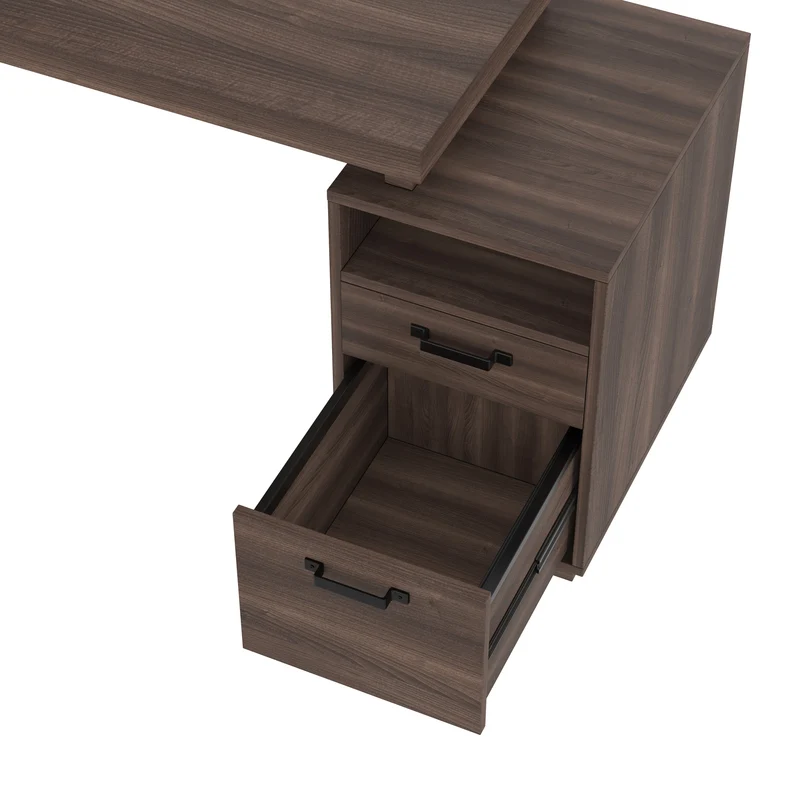 Bureau style industriel effet bois noyer 2 tiroirs 161×54×76.4cm MOMENTUMRIFTA