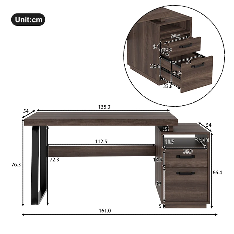 Bureau style industriel effet bois noyer 2 tiroirs 161×54×76.4cm MOMENTUMRIFTA