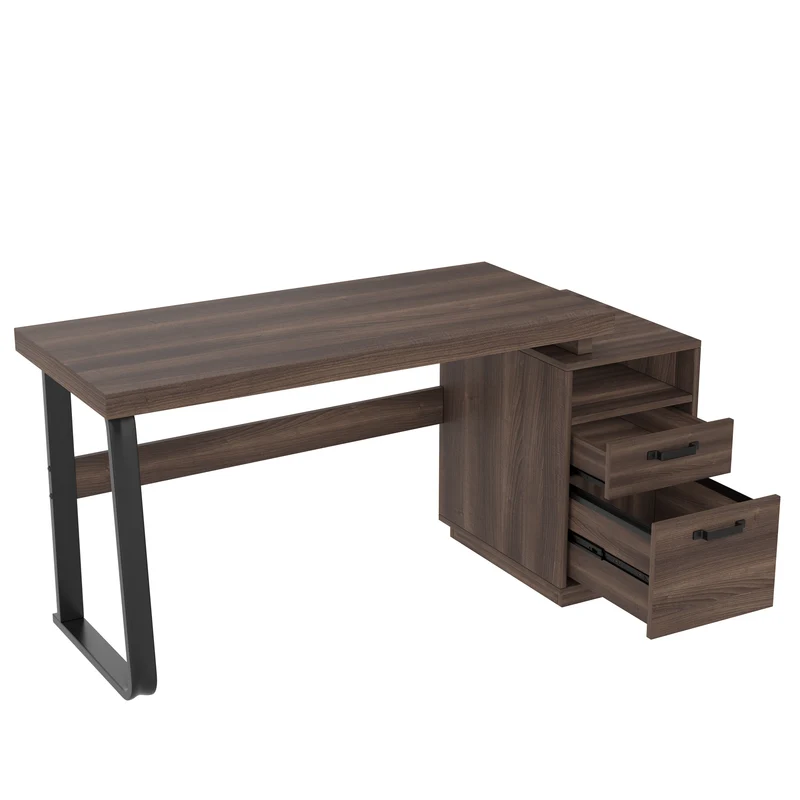 Bureau style industriel effet bois noyer 2 tiroirs 161×54×76.4cm MOMENTUMRIFTA