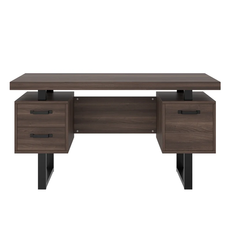 Bureau industriel effet bois noyer avec accents métaliques noirs MOMENTUMCASCD
