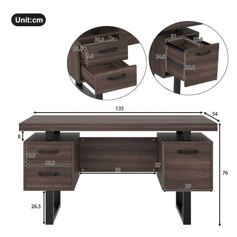 Bureau industriel effet bois noyer avec accents métaliques noirs MOMENTUMCASCD