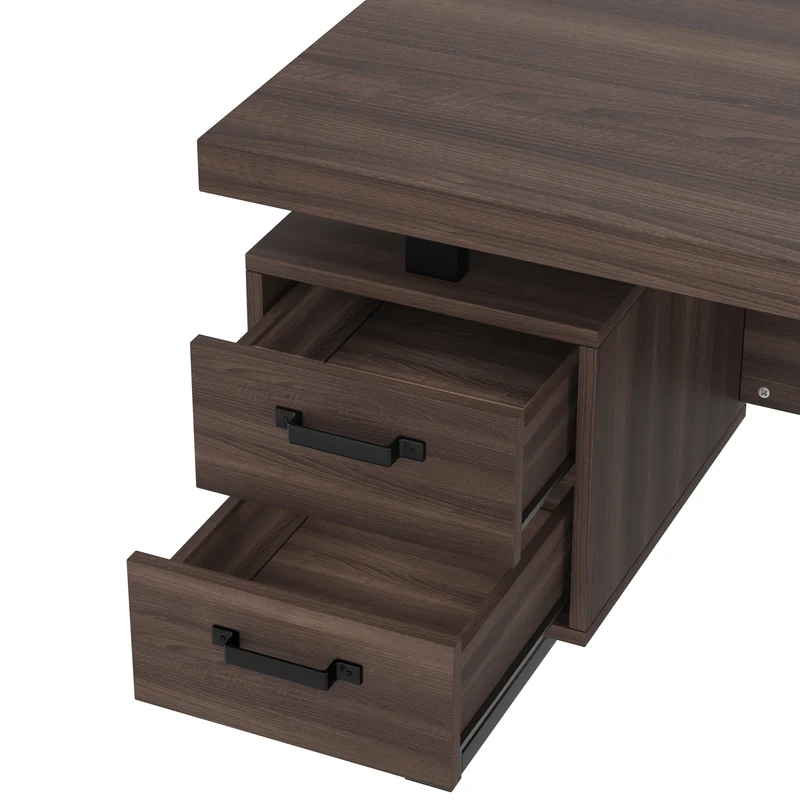 Bureau industriel effet bois noyer avec accents métaliques noirs MOMENTUMCASCD